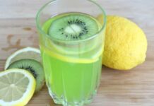 Suco detox de kiwi com limão, emagrece e dá energia