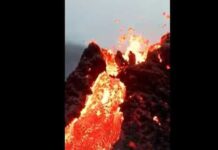 Drone capta imagens incríveis de vulcão em erupção na Islândia