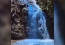 Casal tinge água de cachoeira de azul em chá de revelação e gera revolta na web