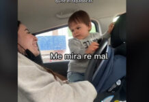 Vídeo mostra bebê nascido na pandemia chateado após ver tia tirar máscara