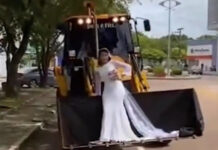 Noiva troca carros de luxo por retroescavadora no casamento. Eis o motivo