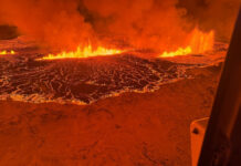 Imagens impressionantes mostram erupção de vulcão na Islândia
