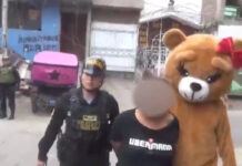 Policial se disfarça de urso de pelúcia para prender traficantes no Peru