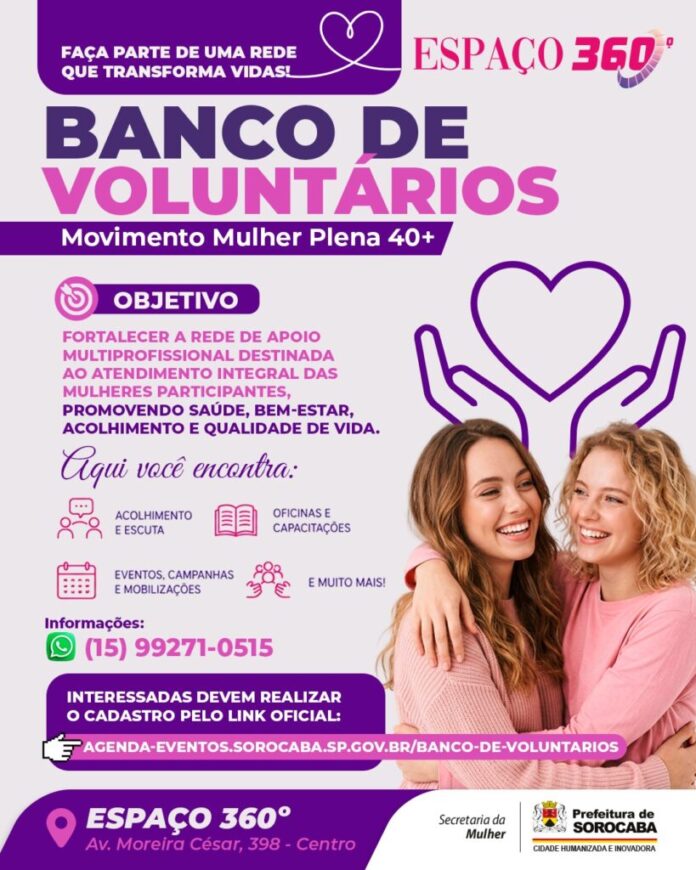 Prefeitura de Sorocaba cadastra voluntários para atuar no programa Movimento Mulher Plena 40+