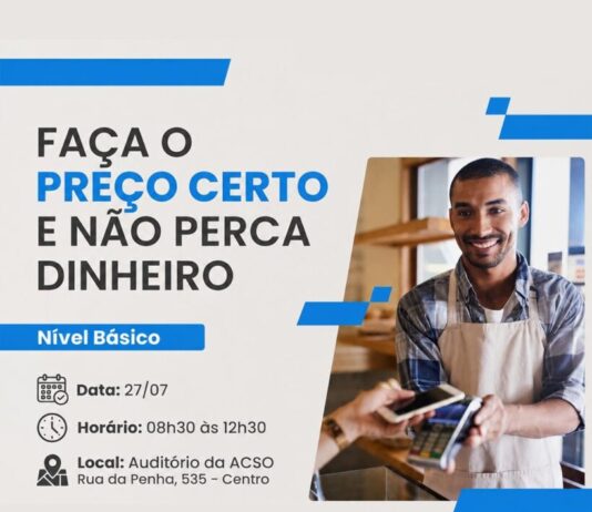 Prefeitura e Sebrae abrem inscrições para o curso “Faça o Preço Certo e Não Perca Dinheiro”
